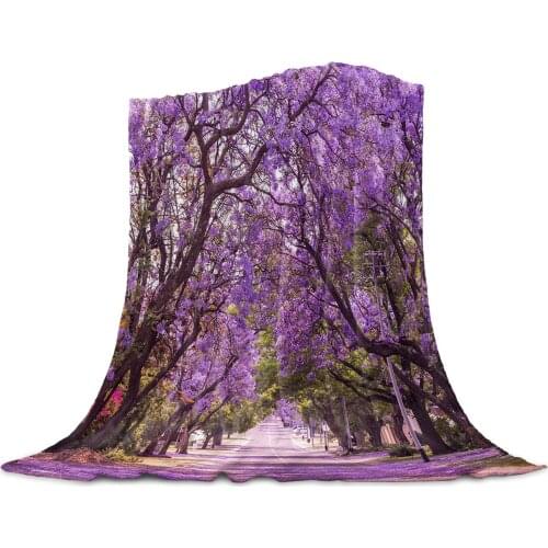 Cherry Blossoms Tree Branch Purple Flower Home Textile Blanket Cover Fleece Blankets for Sofa Bed Throw Blanket for Kids Adults