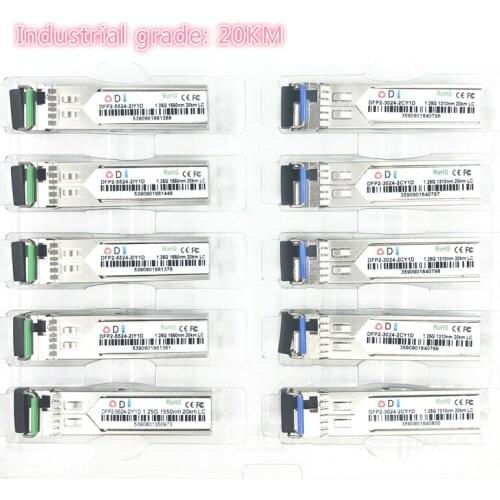 LC SFP Fiber optic module Industrial grade -40~+80 Celsius 1.25G20KM 1310/1550nm Single-SFP compatible with Mikrotik Cisco