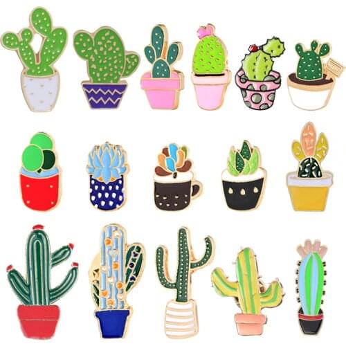 Potted Plant Cactus Enamel Pins Metal Lovely Badges Brooch Vintage Brooches For Women Jewelry Clothing Collar Lapel Accessories