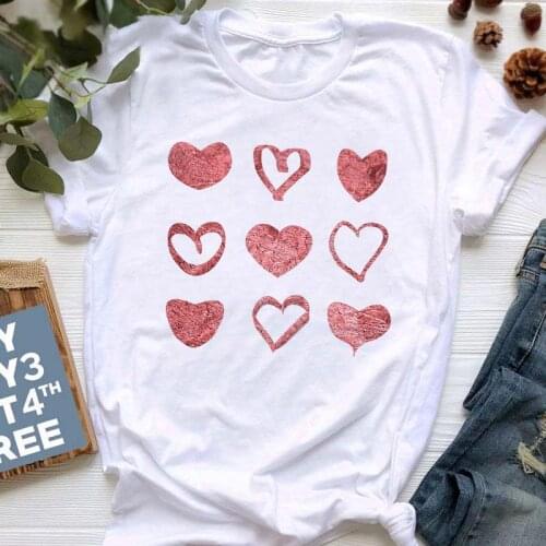Womens Heart Love Printing Fashion T-shirts 90s Clothes Print Womens Clothes Shirt T Tee for Tshirt Female Top Graphic T-shirts
