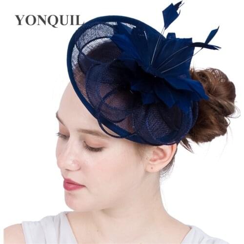 New Design Navy Or 17 Colors Party Fascinator Hats Feather Flower Hat Elegant Womens Church Royal Ascot Hair Accessories SYF118