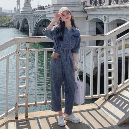 Women 2021 Spring Autumn Long Sleeve Jeans Denim Jumpsuit Female Streetwear High Waist Rompers Lady Casual Outfit Overalls Y168