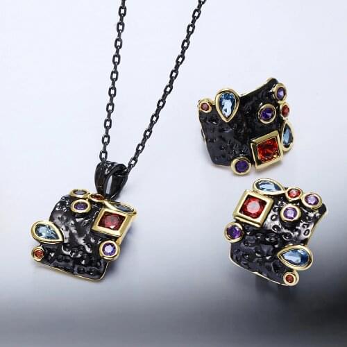 Colorful Square Necklace Earrings Jewellery Set Stud Earrings Suspension Multi Zirconia 2pcs Jewelry Sets for Women