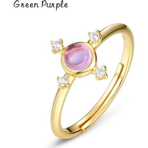 Green Purple Authentic s925 Sterling Silver Rings for Women Natural Amethyst Engagement Adjustable Free Size Fine Gift Jewelry