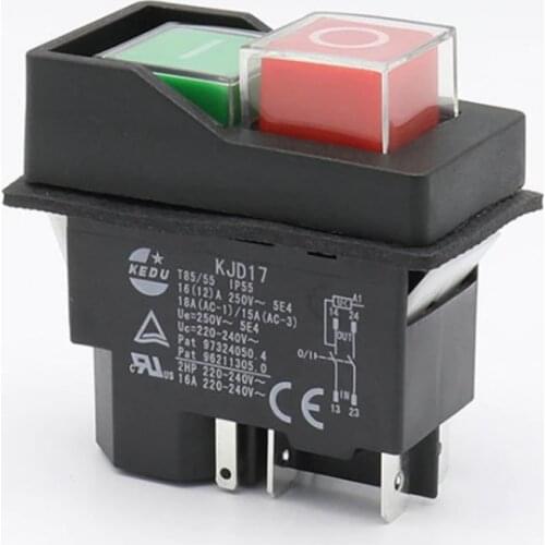 1Pcs 5pin IP55 220-240V 16A Electromagnetic Push button Safety Switch for Garden Machine Electronic Power Tool Equipment KJD17