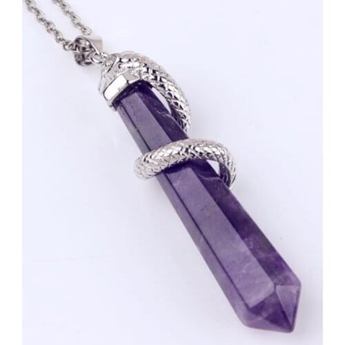 100-Unique 1 Pcs Silver Plated Original Purple Amethysts Stone with Snake Pendant For Anniversary Jewelry