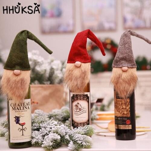 1Pc Cute Faceless Doll Red Wine Bottle Decor Christmas Decorations For Home New Year Dining Table Decor Christmas