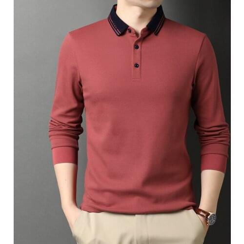 2021 Brand Classic Casual Turn-down Collar Solid Color T Shirt Men Clothes Autumn Cotton Streetwear Long Sleeve T-Shirt