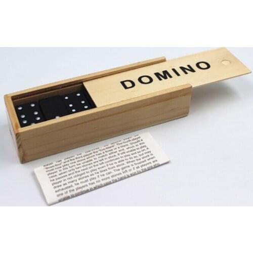 28pc Wooden Domino Board Games Travel Funny Table Game Domino Toys Teaching Aids 6 Dominoes Set Puzzle Card Black Dominoes