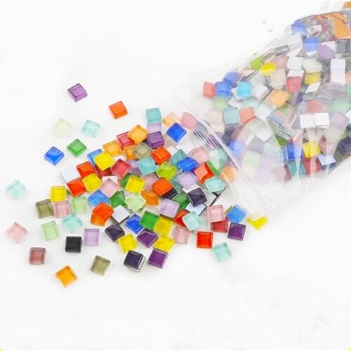 300pcs/Pack Colorful Crystal Glass Mosaic Tiles DIY Materials Kids DIY Craft Handmade Square Mosaic Stones Children Toys Gifts