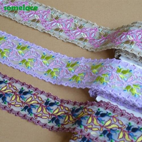 3Yds,7YDS/Lot 6cm Wide Transparent Mesh Green,Yellow,Rose Floral Pattern Embroidery High Quality Lace Trim For Garments Wedding