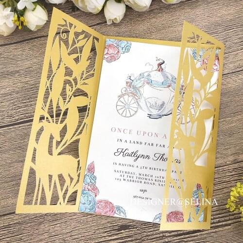 50X Brown Birthday Invitations DIY Ivory Burgundy Red Custom Print Quinceanera Cards Sweet Sixteen Anos Party Invites