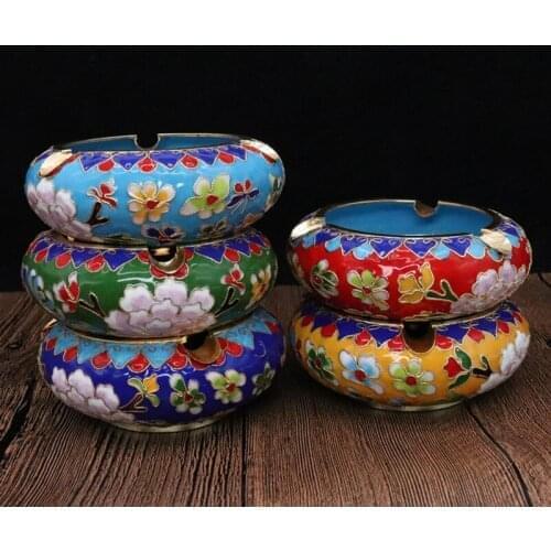 6 inch Handicrafts with Chinese characteristics metal Cloisonne ashtray flower enamel business office ornaments