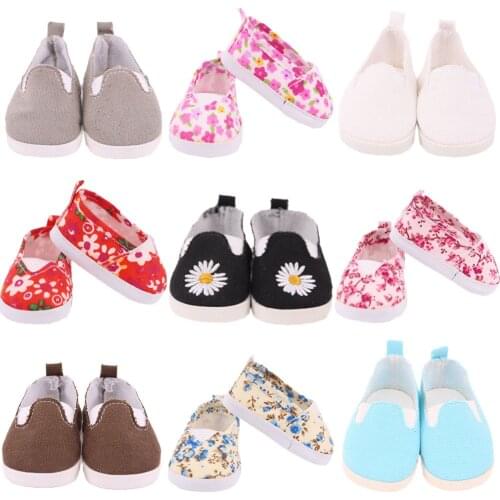 7cm Length Shoes For Dolls Pure Color Small Floral For 43Cm Baby Reborn & 18Inch American Doll& Logan Boy Shoes For Doll Clothes