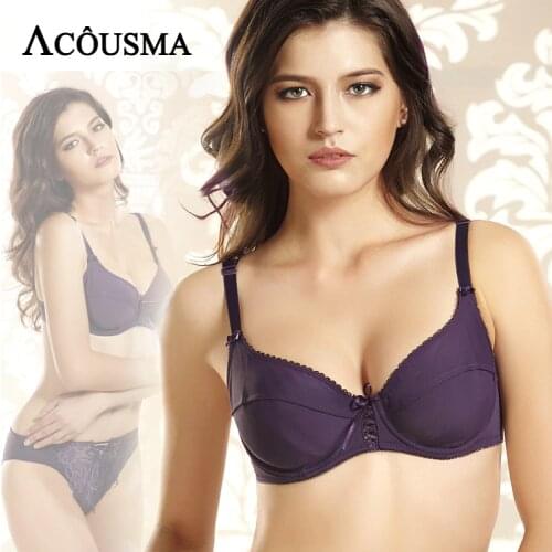 ACOUSMA Women Sexy Soft Everyday Bra Brief Sets 3/4 Cup Push Up Female Lingerie Sets Embroidery Lace Lace Up Panties Purple