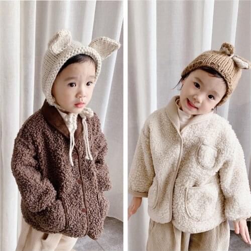 Toddler Kids Lamb Wool Coats 2020 Winter Korean Solid Lapel Thick Jackets for Baby Girls Boys Childrens Clothing Kids Outerwear