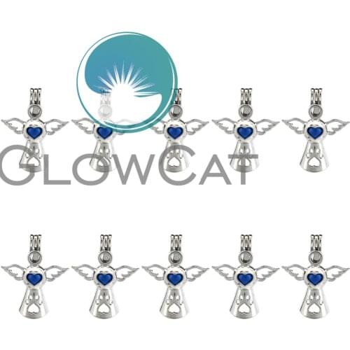 10x K572 Angel Wings Paw Oyster Pearl Cage Jewelry Making Beads Cage Pendant Essential Oil Diffuser Aroma Locket