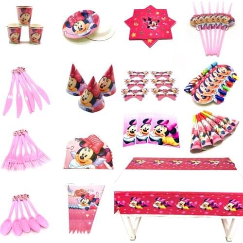 Disney Minnie Mouse Girls Kids Party Decorations Paper Cups Napkins Plates Straws Baby Shower Birthday Minions Party Supplies