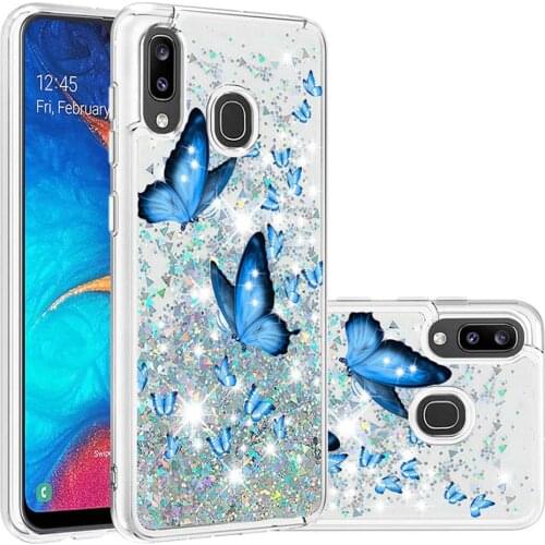 For Samsung Galaxy A20 A30 Wide4 Glitter Flow Liquid Cute Silicone Cover Wide 4 SM-A205FN/DS SM-A305FN/DS SM-A205S Bumper Case