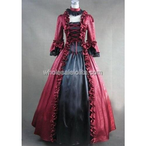 Gothic Red and Black Georgian Victorian Period Dress Halloween Masquerade Ball Gown Stage Costume