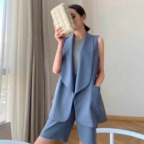 JSXDHK Fashion Chic Summer 2 Piece Pants Set Women Fashion Sleeveless Loose Cardigan Vest + Office OL Knee-length Pants Suits
