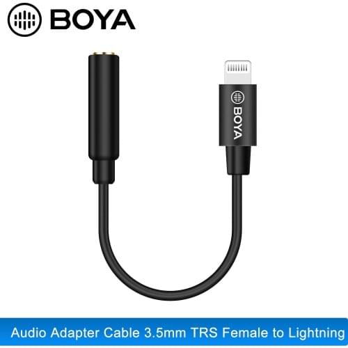 BOYA BY-K8 Audio Adapter Cable 3.5mm TRS Female to Lighning for iPhone iPad iPod Touch Selfpowered Camera Microphone Accessories
