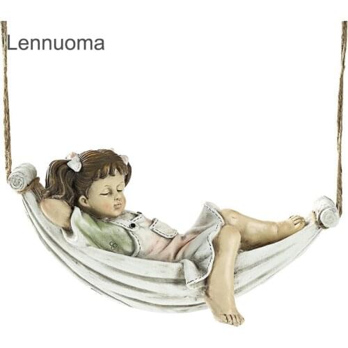 Lennuoma Creative Cute Resin Lying Girl Casual Boy Statue Garden Hang On Tree Decorative Pendant Indoor Outdoor Decor Ornament