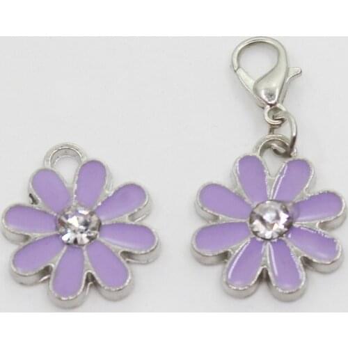 Hot Selling 20pcs/lot Purple Daisy Flower Dangle Charms Lobster Clasp DIY Bracelet Necklace Pendants Jewelry Hanging Charms
