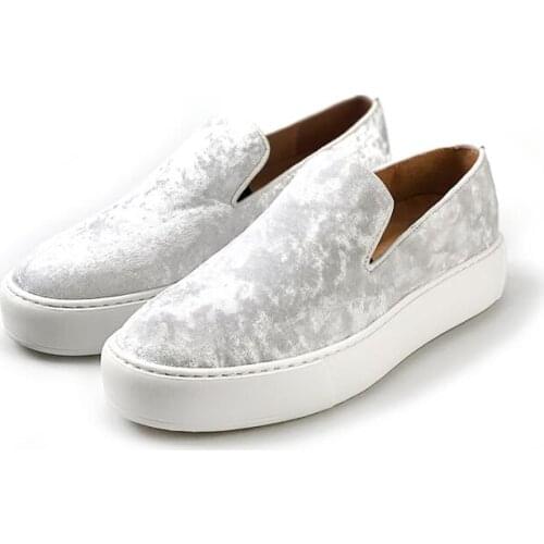 High Quality white Loafers Genuine leather Sports casual shoes Round toe handmade velvet men shoes Slip on shoes for men