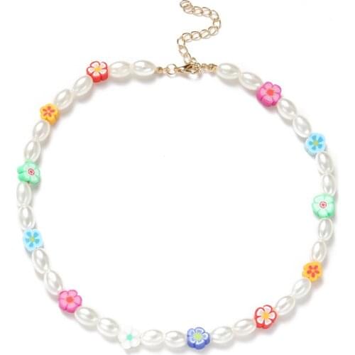 Trendy Pearl Rubber Flower Necklace Women Fashion Handmade Party Exquisite Clavicle Choker Necklace Short Collar Neck Jewelry