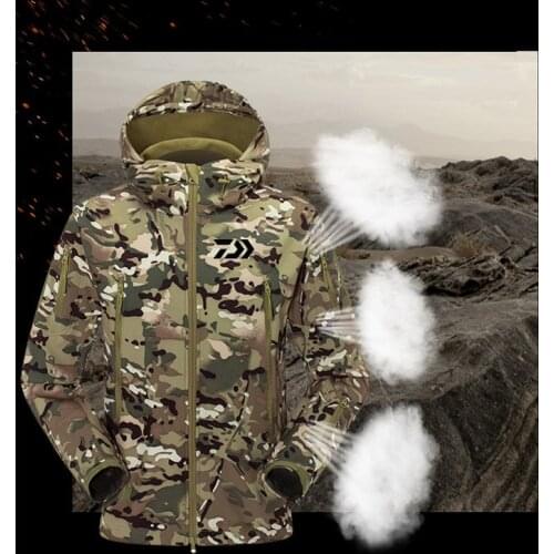 Men Outdoor Soft Shell Jacket Warm Fleece Windbreaker Jacket Hunting Hiking Camping Camo Tactical Jackets Winter Warm Coats