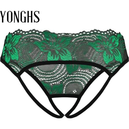 Mens Lingerie Erotic See Through Sheer Floral Lace Sexy Briefs Low Rise G-string Briefs Underwear Crotchless Thong Panties