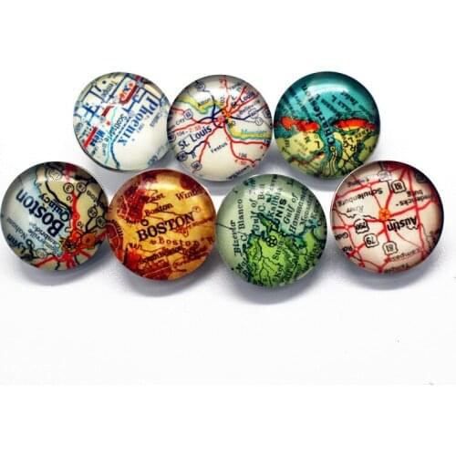 New Arrive 10pcs/lot map Snap Buttons Charms 18mm Glass Buttons Fit DIY Snap Bracelets&Bangle Jewelry