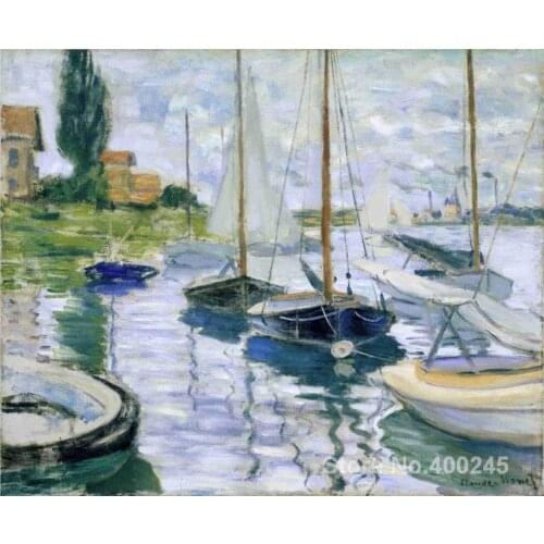 Landscape Oil Painting Boats at rest at Petit Gennevilliers by Claude Monet Room decor Hand painted High quality