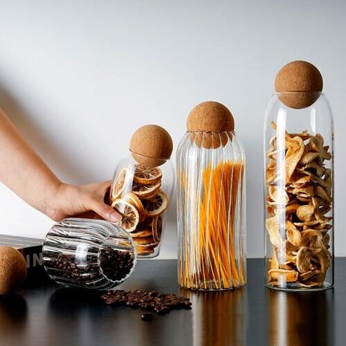 Transparent Glass Storage Bottle with ball cork Seasoning Teapot Storage Tank Home Decor Food Container Kitchen Storage Tool