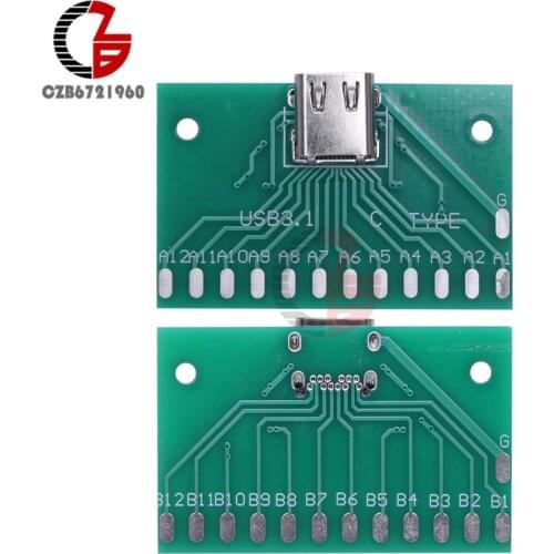 Type-C USB3.1 Female Connector Adapter Test Board USB 3.1 24P 24Pin Socket Base PCB Board for Arduino USB 2.0 DIY