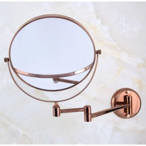 Hotel Bathroom Accessory Luxury Rose Gold Copper Brass 8" Wall Mount Swing Arm 2-Sided Magnifying Mirror aba637