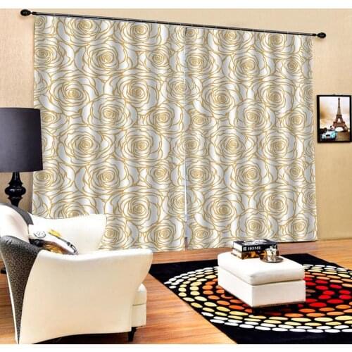 Golden rose flower curtains for bedroom Luxury 3D Window Curtains Living Room wedding bedroom Blackout curtain