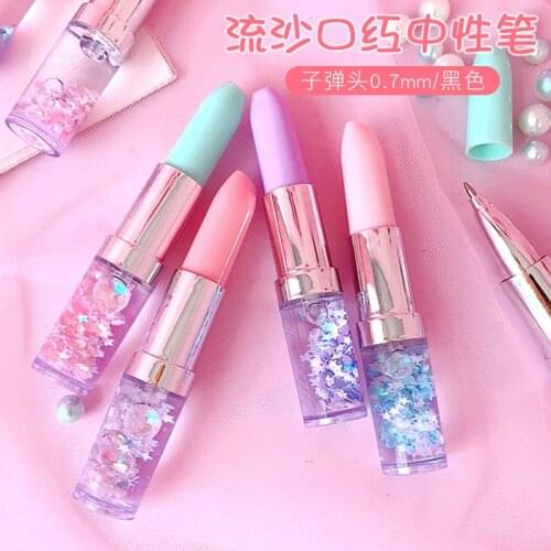 Creative girl lipstick quicksand gel pen small fresh student portable black signature pen cartoon office pen