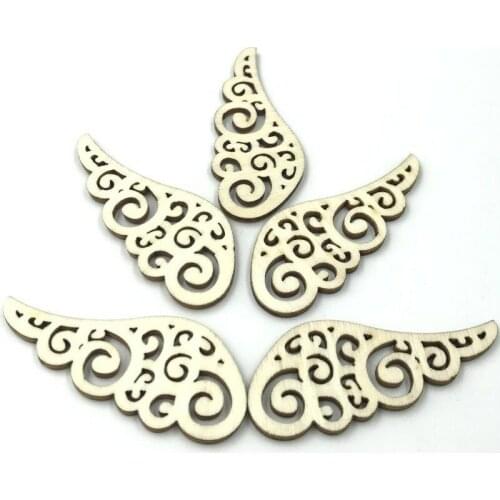 DIY 100PCS Natural Wooden Hollow Wing shape Scrapbooking home decor ornament 57mm Crafts