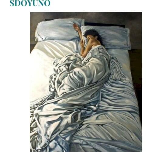 SDOYUNO 60x75cm Painting By Numbers On Canvas Woman In Bed DIY Paint By Numbers For Adult Frameless Digital Painting Gift