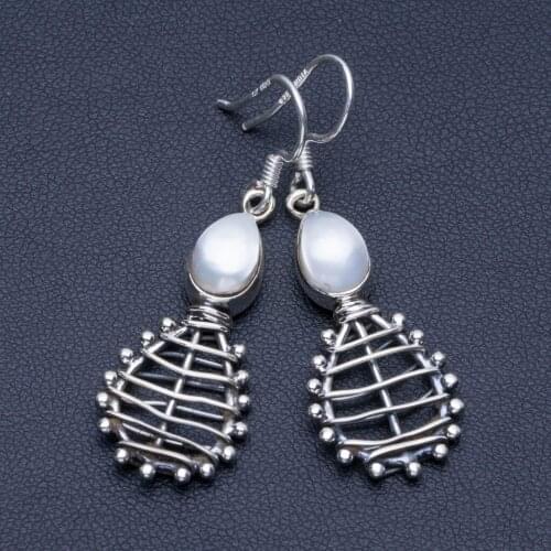 Natural River Pearl 925 Sterling Silver Earrings 1 3/4" Q1849