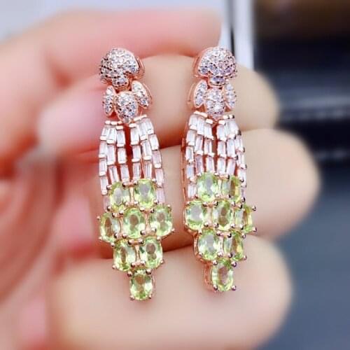 Per jewelry Natural real green peridot luxury drop earring 0.3ct*16pcs gemstone 925 sterling silver Fine jewelry J215153