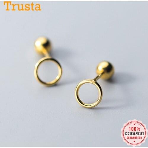 Trustdavis Real 925 Sterling Silver Hollow Round Screw Stud Earrings For Women Children Baby Girls Kids Minimalist Jewelry DS933