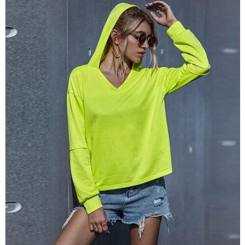 Womens Casual Hoodie Knitted Hooded Yellow Sweatshirt Womens Autumn Winter Lady Tops Fashion Slim Fit V-Neck Wholesale