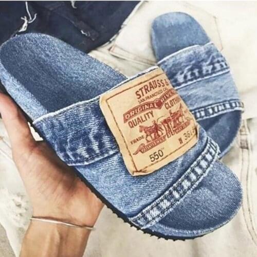 2021 Womens Denim Round Head Flat shoes Comfortable Summer Fashion Trend All-match Outdoor Casual Shoes Beach shoes big size