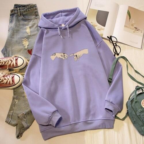 Women Hoodies Creative Art Hand Sweatshirt Hooded Jacket Women Tops Autumn Winter Loose Harajuku Thick Warm Hoodie Jumper