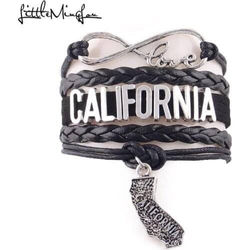 Little Minglou infinity love CALIFORNIA bracelet Geography map Charm men bracelets & bangles for women jewelry hometown gift
