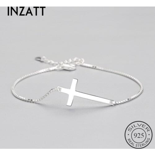 INZATT Authentic 925 Sterling Silver Classic Ethnic Cross Bracelet Minimalist Fine Jewelry For Women Party Trendy Accessories