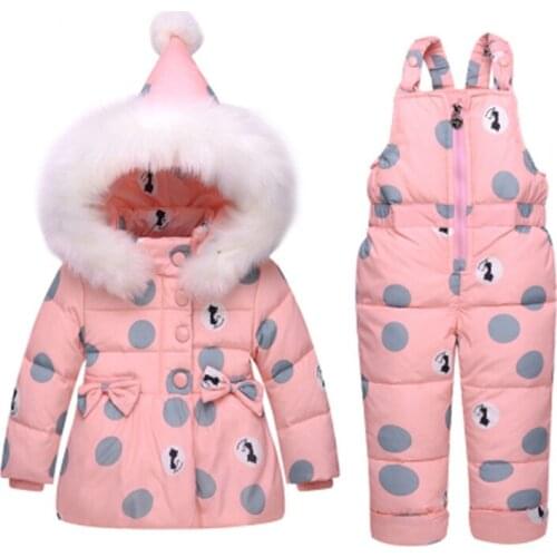 2pcs 0-3 year winter children clothing Baby Girl down floral overalls jacket jumpsuit kid warm fur collar jacket Infant snowsuit